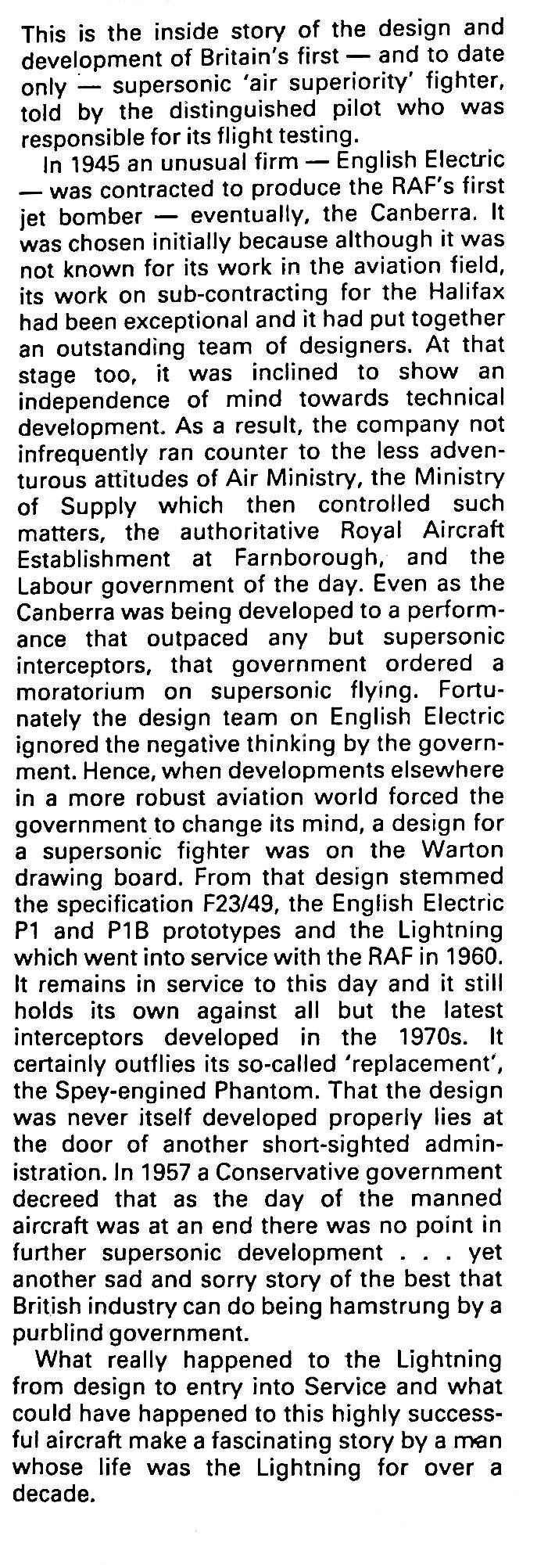 English Electric P1 Lightning by Roland Beaumont: NEW 1985 First Edition Hardback