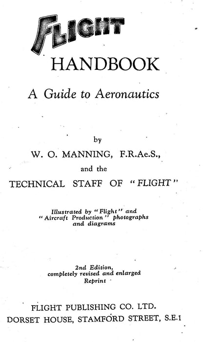 'Flight' Handbook: a Manual of Aeronautical Theory and Practice by WO Manning: 1941 HB