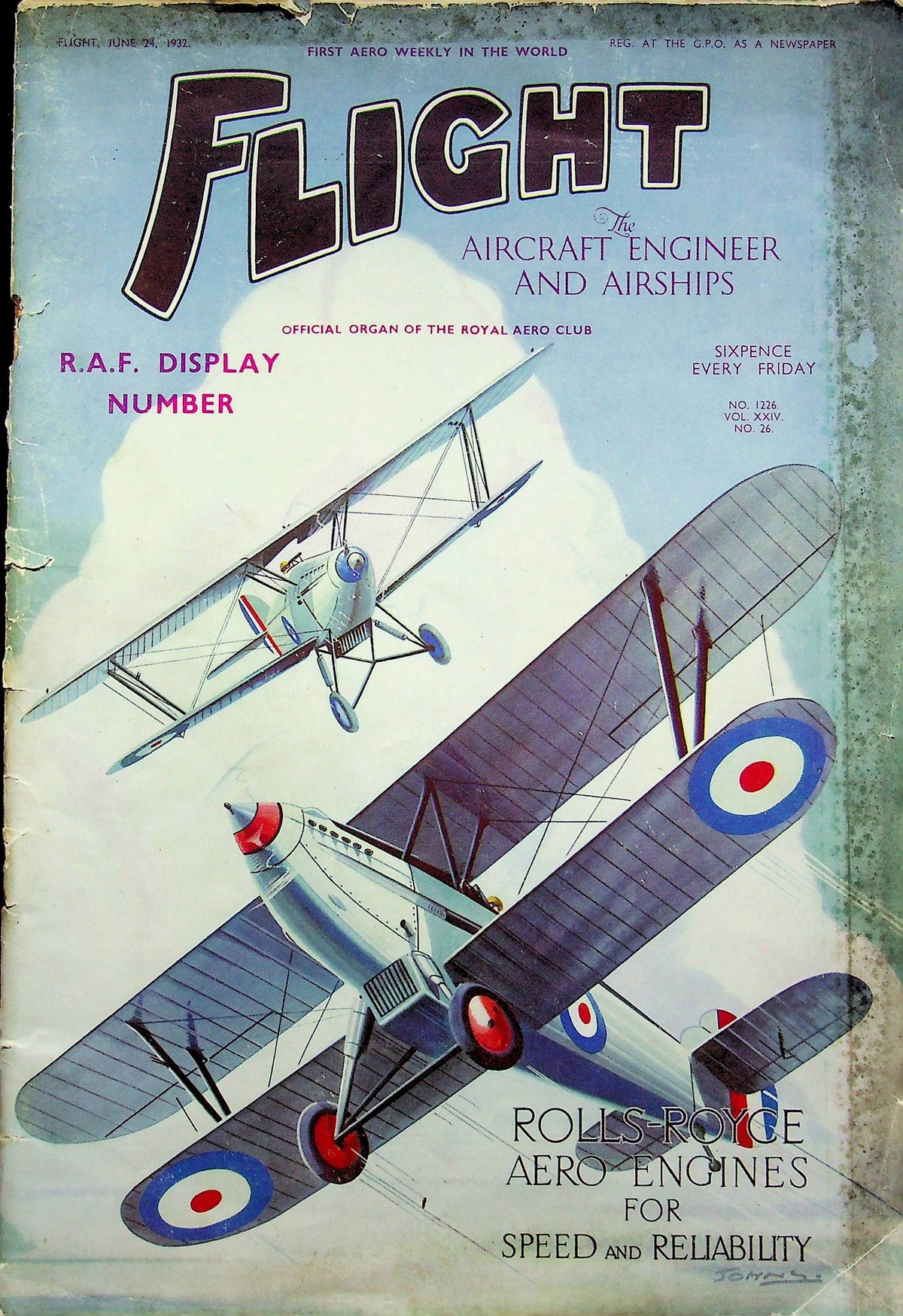 FLIGHT Magazine 24 June 1932: Scarce RAF Display Number - VG Condition