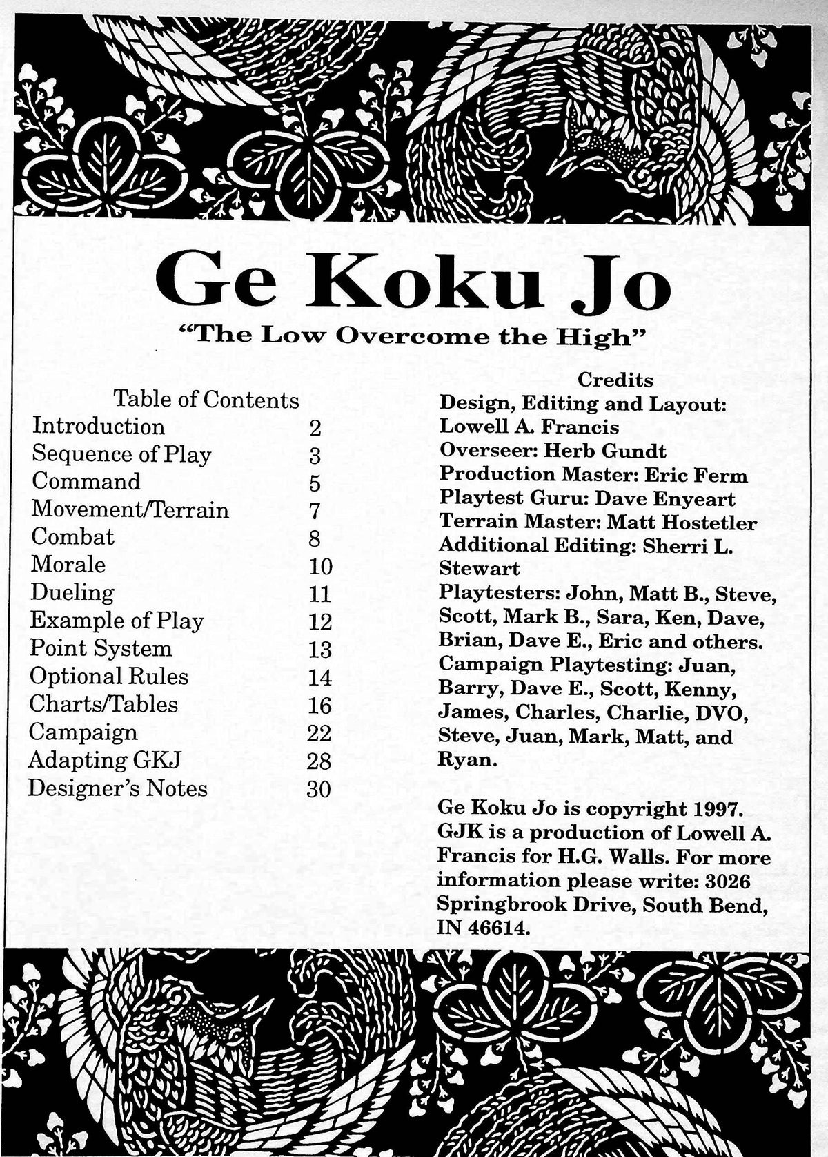 Ge Koku Jo: Miniatures Rules for Samurai Warfare/ 1997 1st Edition/ New