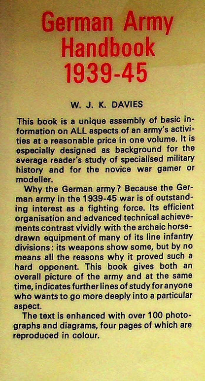 German Army Handbook 1939-1945: W Davies 1973 hardback