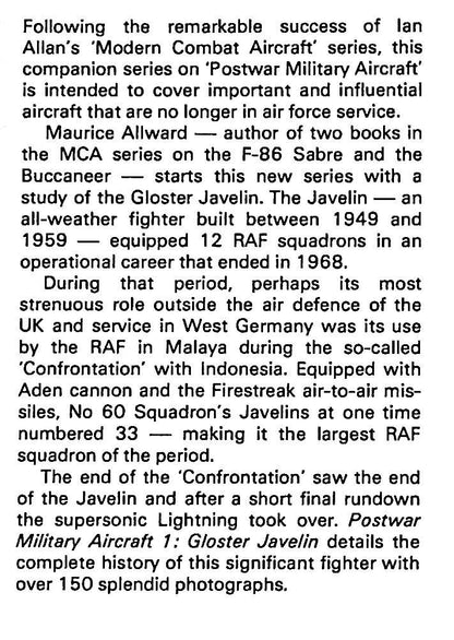 Gloster Javelin; Postwar Military aircraft 1 by Maurice Allward:  NEW 1983 First Ed. HB