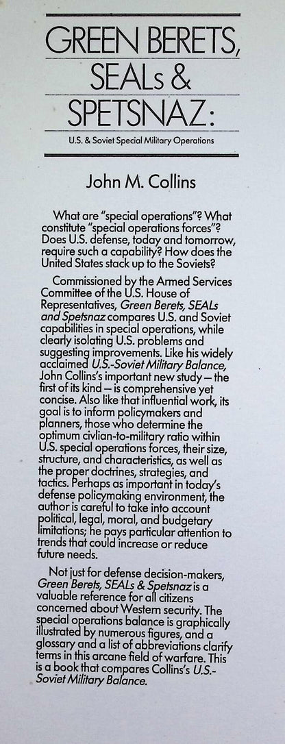 Green Berets, SEALS & Spetsnaz by John Collins: NEW 1988 Softcover Trade Paperback