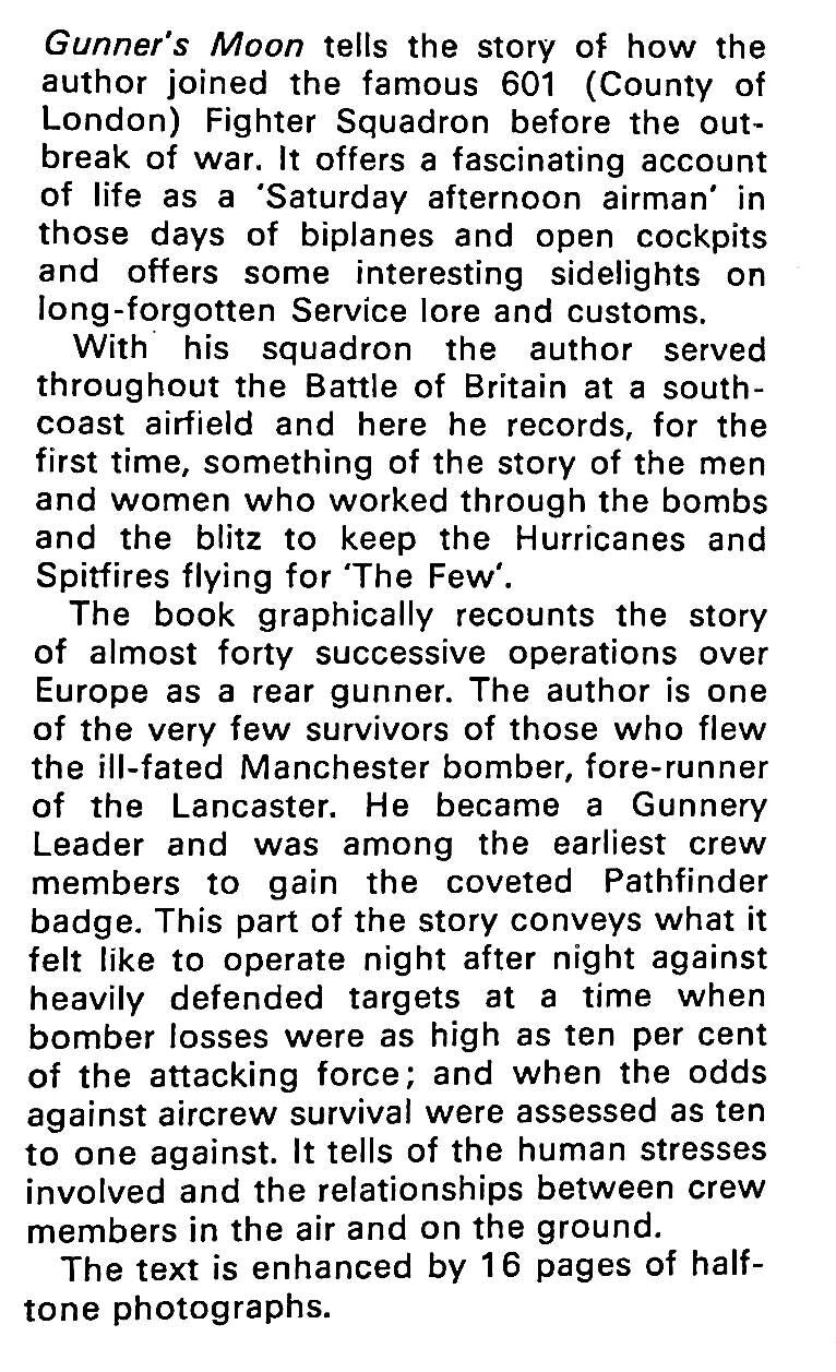 Gunner's Moon by John Bushby an Avro Manchester Rear Gunner: 1972 1st Edition Hardback
