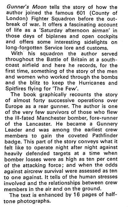 Gunner's Moon by John Bushby an Avro Manchester Rear Gunner: 1972 1st Edition Hardback