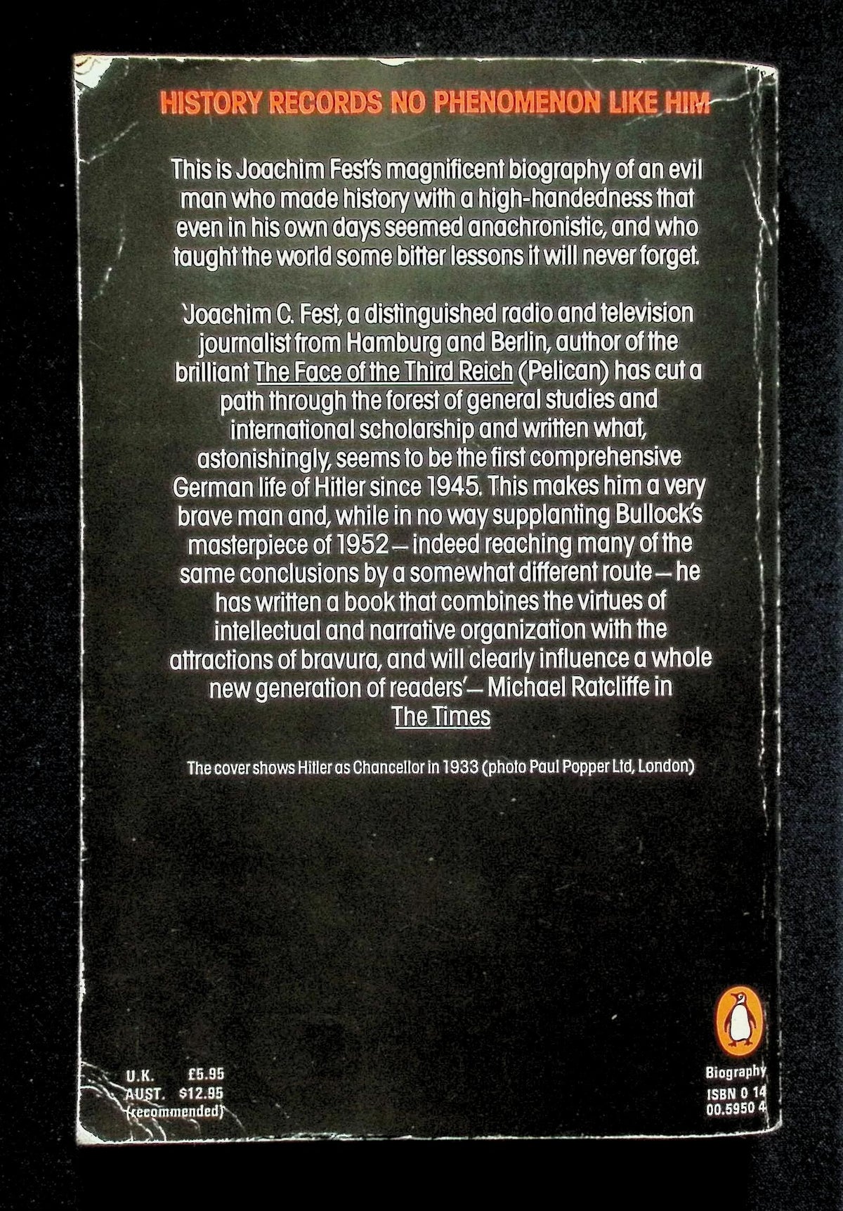 Hitler by Joachim C.Fest: 1982 Penguin Paperback