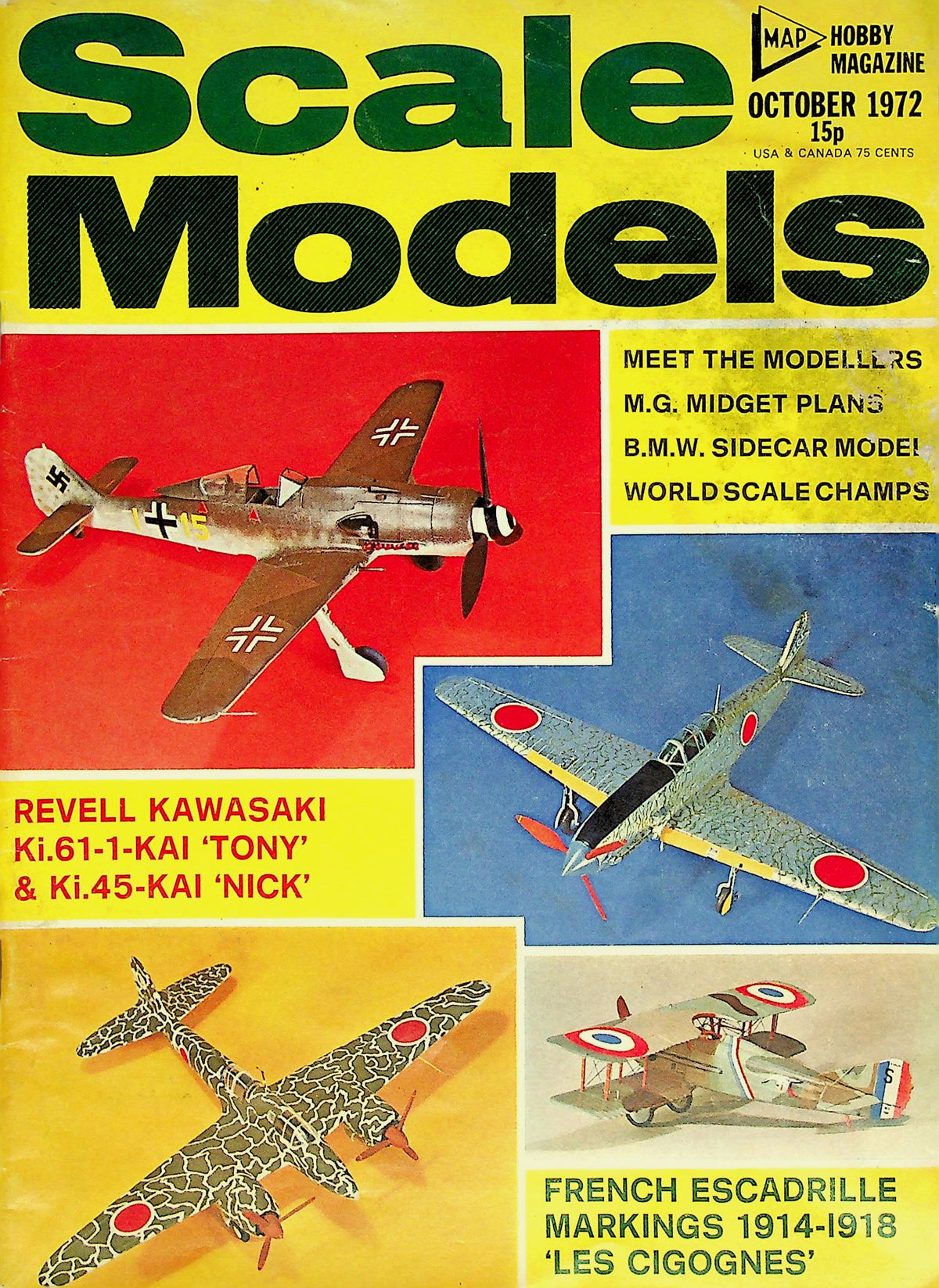 Scale Models October 1972 Vol.3 #10: Escadrille Mkgs, MG Midget TD, BMW R.75 Sidecar, Kawasaki Ki.64 & Ki.45, Figure Modelling,