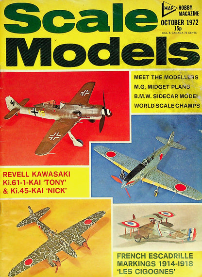 Scale Models October 1972 Vol.3 #10: Escadrille Mkgs, MG Midget TD, BMW R.75 Sidecar, Kawasaki Ki.64 & Ki.45, Figure Modelling,
