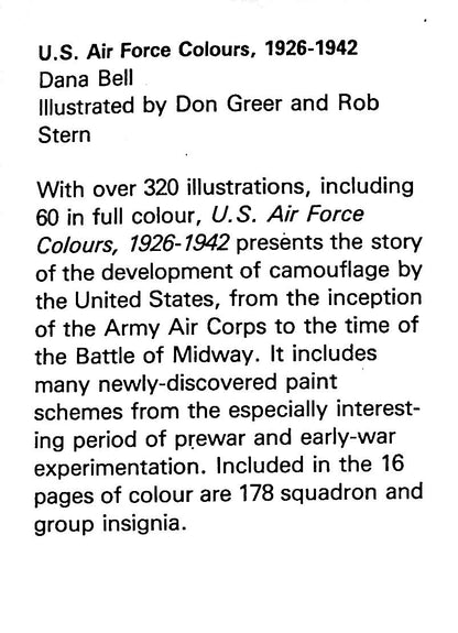 US Air Force Colours 1924 - 1942 by Dana Bell: 1979 1st Edition ONS Large Format Hardback