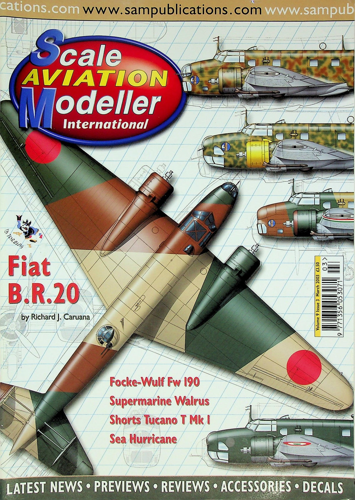 Scale Aviation Modeller International March 2003 Vol.9 #3: Fiat BR.20, Tucano.I, Sea Hurricane, Walrus