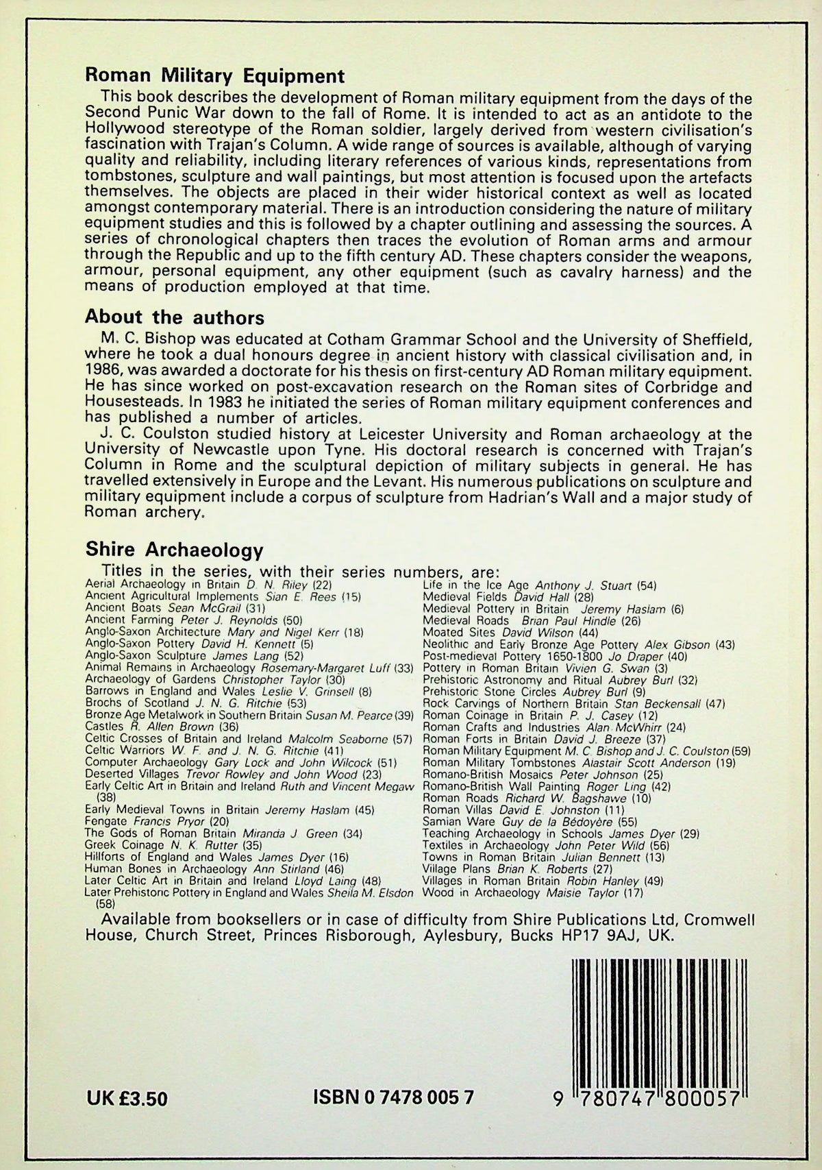Roman Military Equipment by MC Bishop & JC Coulston: NEW 1989 1st Edition Softcover Paperback (Copy)