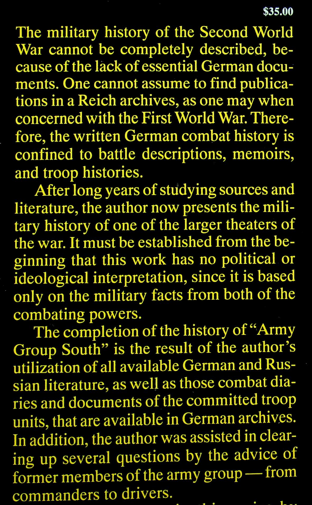 Army Group South, The Wehrmacht in Russia 1941-45 by Werner Haupt, Vol.1 of 3-part set: NEW 1998 1st Edition Hardback