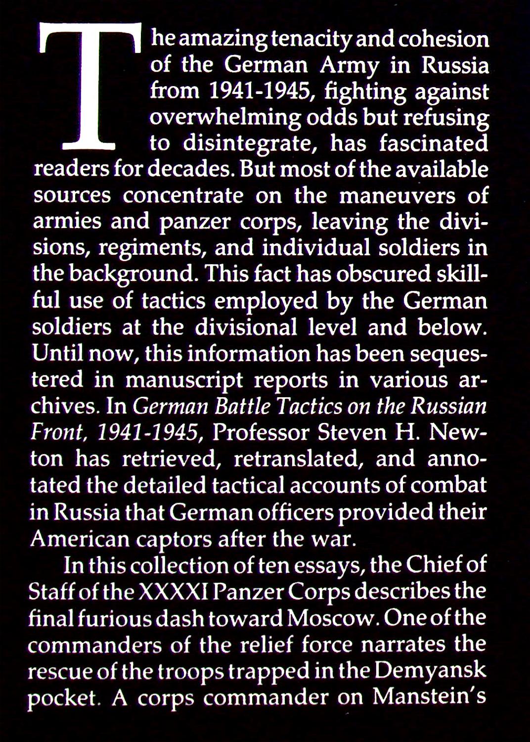 German Battle Tactics on the Russian Front 1941-45 by Steven H.Newton: NEW 1994 1st Edition Hardback