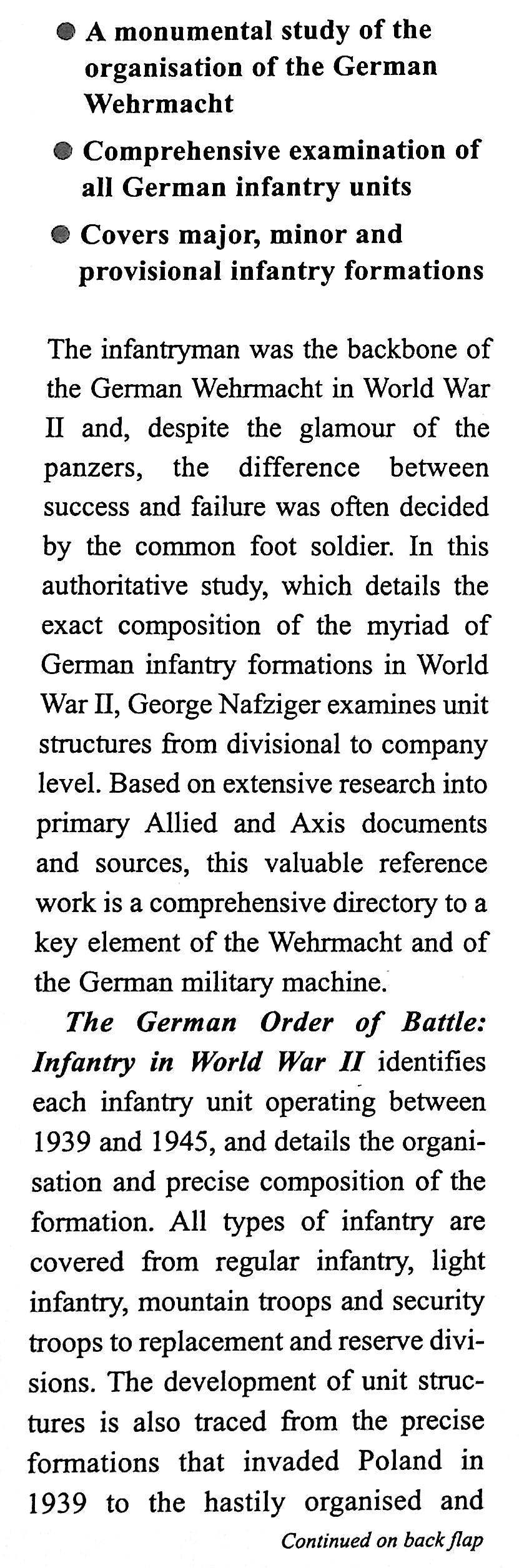 The German Order of Battle, Infantry in World War II by George F.Nafzinger: NEW 2000 1st Edition Hardback