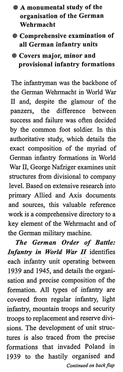The German Order of Battle, Infantry in World War II by George F.Nafzinger: NEW 2000 1st Edition Hardback