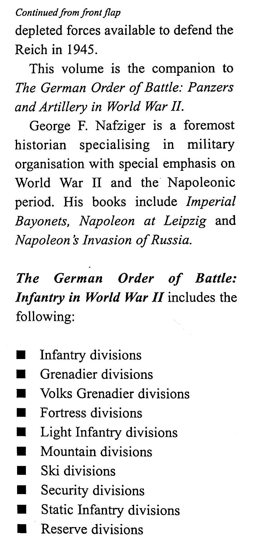 The German Order of Battle, Infantry in World War II by George F.Nafzinger: NEW 2000 1st Edition Hardback