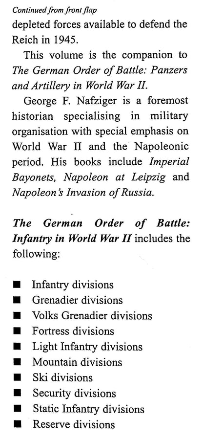 The German Order of Battle, Infantry in World War II by George F.Nafzinger: NEW 2000 1st Edition Hardback