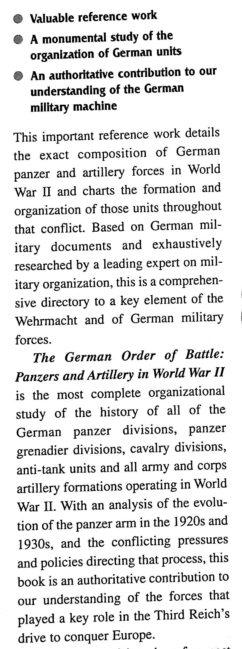 The German Order of Battle, Panzers and Artillery in World War II by George F.Nafzinger: NEW 1999 1st Edition Hardback