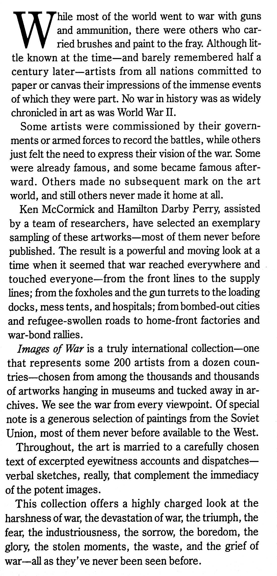 Images of War, The Artist's Vision of World War II ed.McCormick & Perry: New 1990 1st Ed.