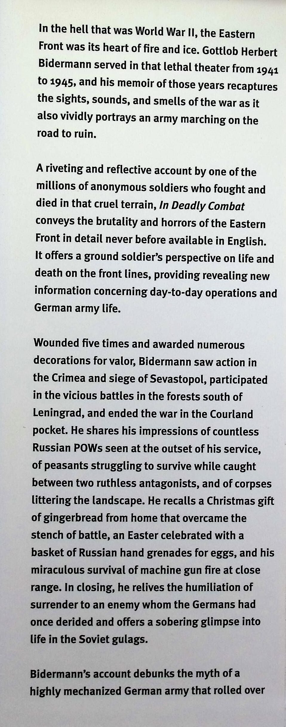 In Deadly Combat; On The Eastern Front by Gottlob Herbert Bidermann: NEW 2002 Hardback