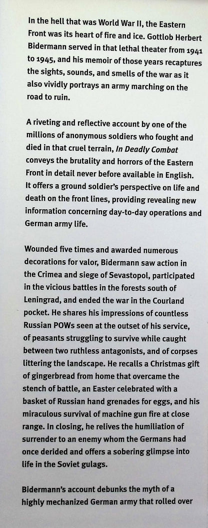 In Deadly Combat; On The Eastern Front by Gottlob Herbert Bidermann: NEW 2002 Hardback