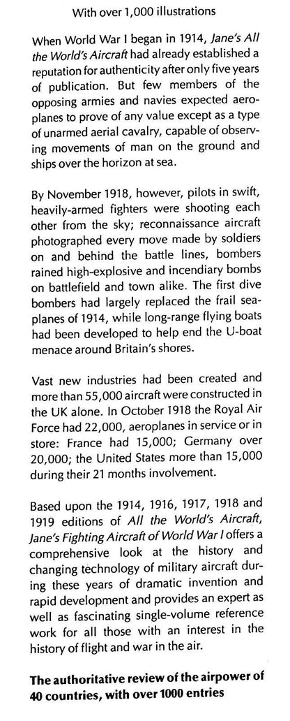 Jane's Fighting Aircraft of World War I: 1995 NEW Reprint of 1919 Edition Hardback