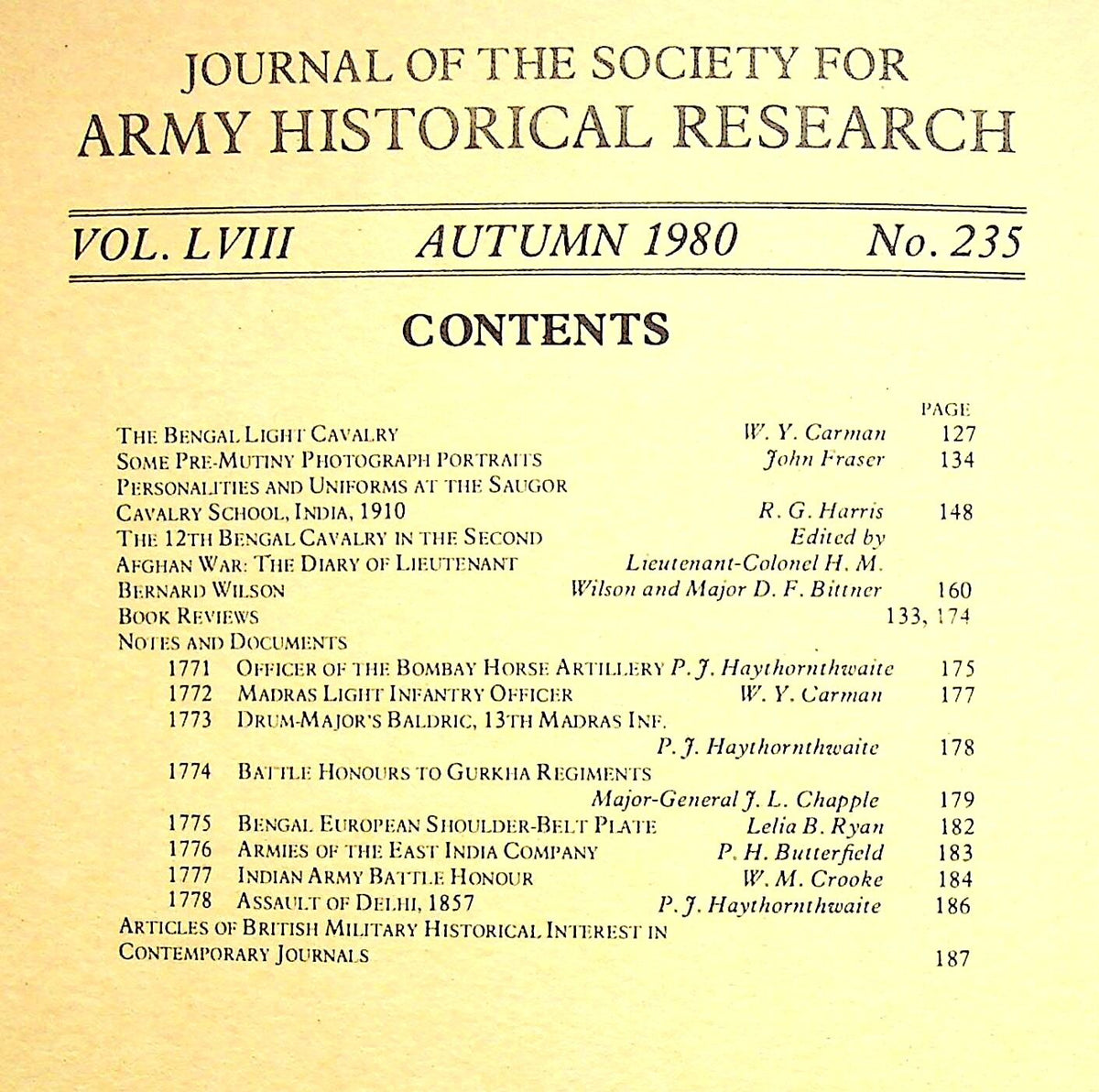 Journal of the Society for Army Historical Research, Autumn 1980: Vol.LVIII #235 NEW