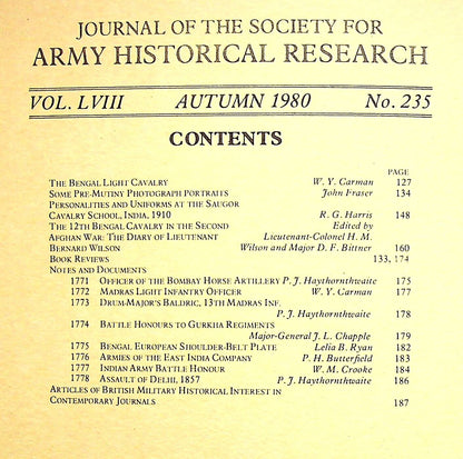 Journal of the Society for Army Historical Research, Autumn 1980: Vol.LVIII #235 NEW