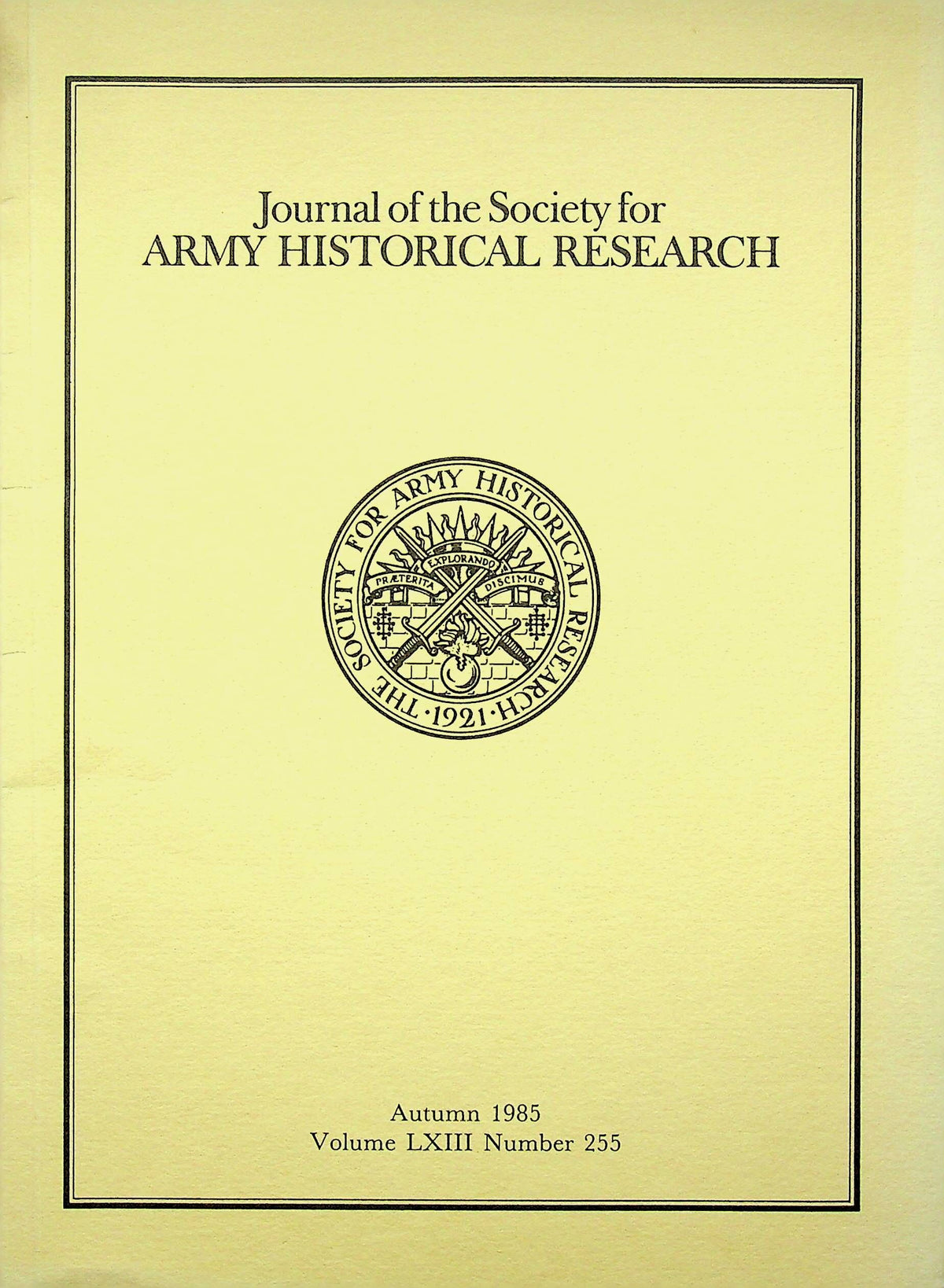 Journal of the Society for Army Historical Research, Autumn 1985; Vol. LXIII #255: NEW