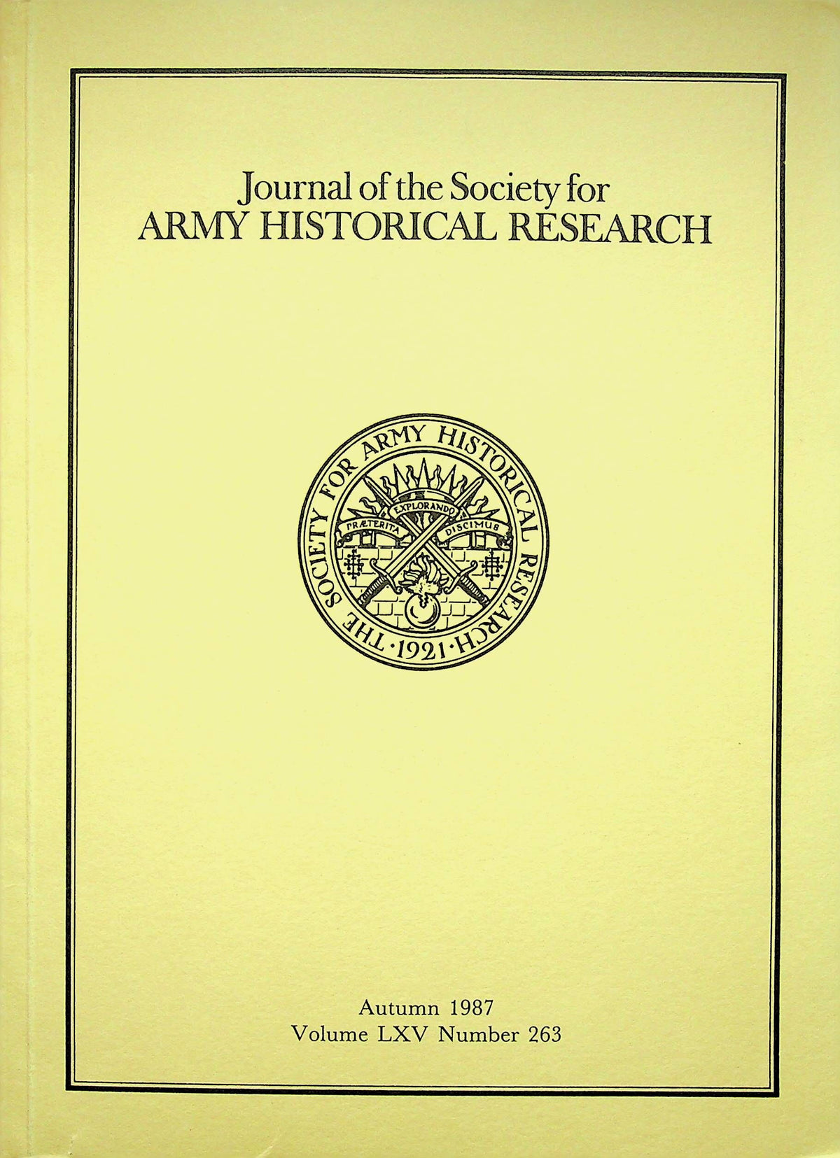 Journal of the Society for Army Historical Research, Autumn 1987; Vol. LXV #263: NEW