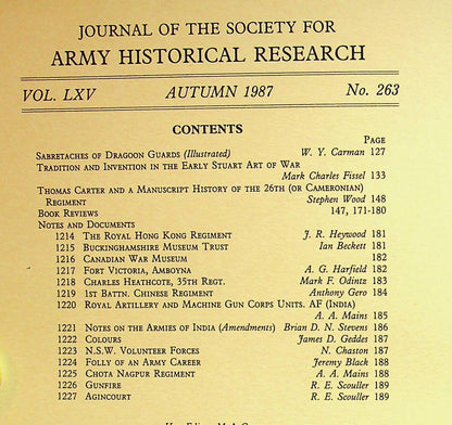 Journal of the Society for Army Historical Research, Autumn 1987; Vol. LXV #263: NEW