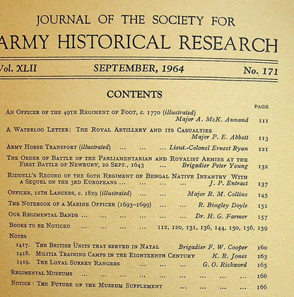 Journal of the Society for Army Historical Research, September 1964; Vol. XLII #171: NEW