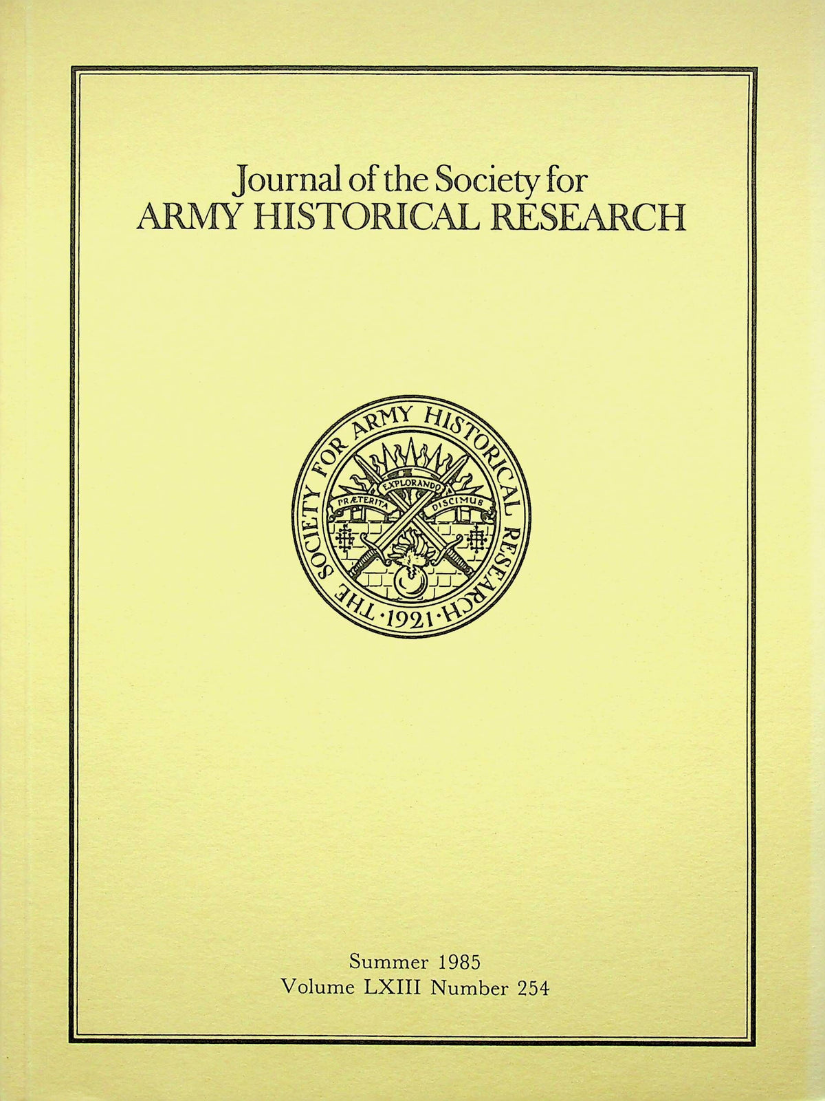 Journal of the Society for Army Historical Research, Summer 1985; Vol. LXIII #254: NEW