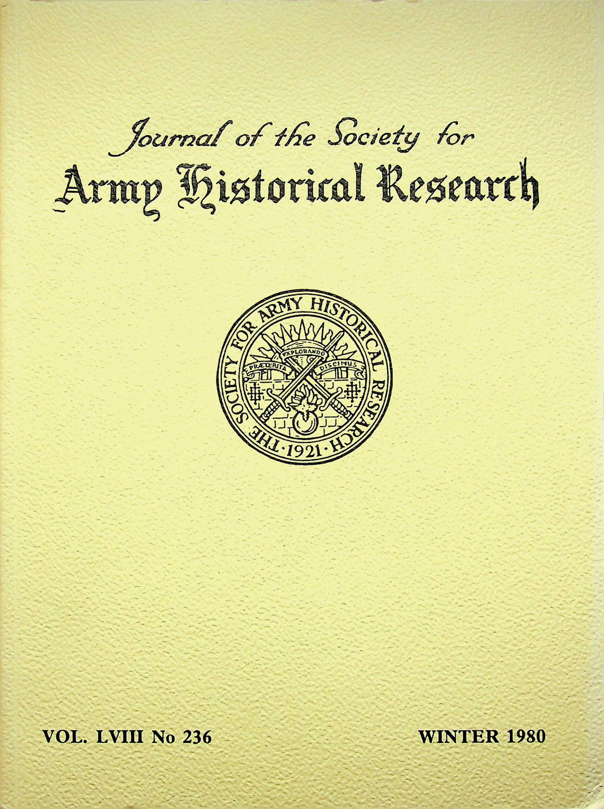 Journal of the Society for Army Historical Research, Winter 1980: Vol.LVIII #236 NEW