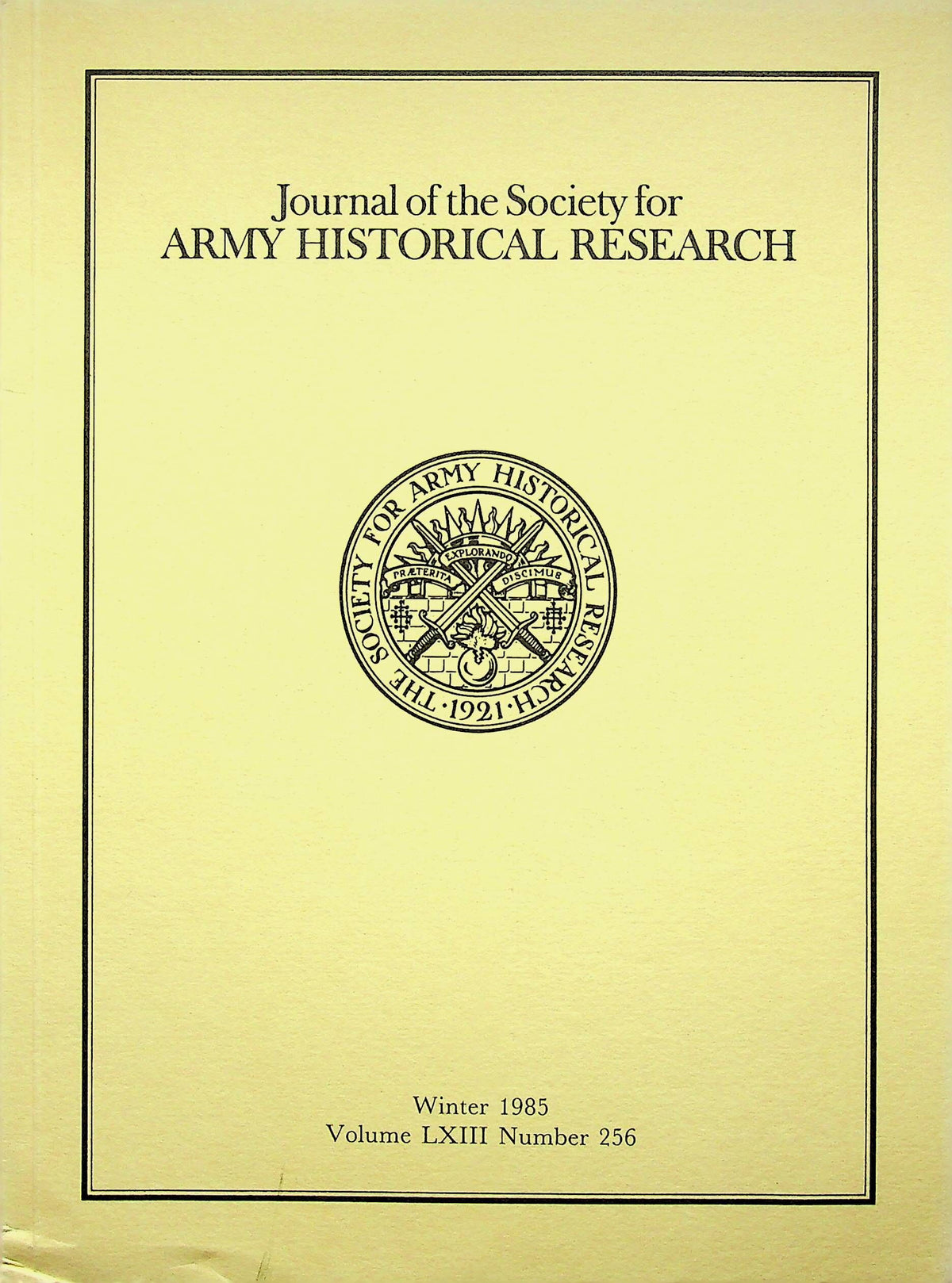 Journal of the Society for Army Historical Research, Winter 1985; Vol. LXIII #256: NEW