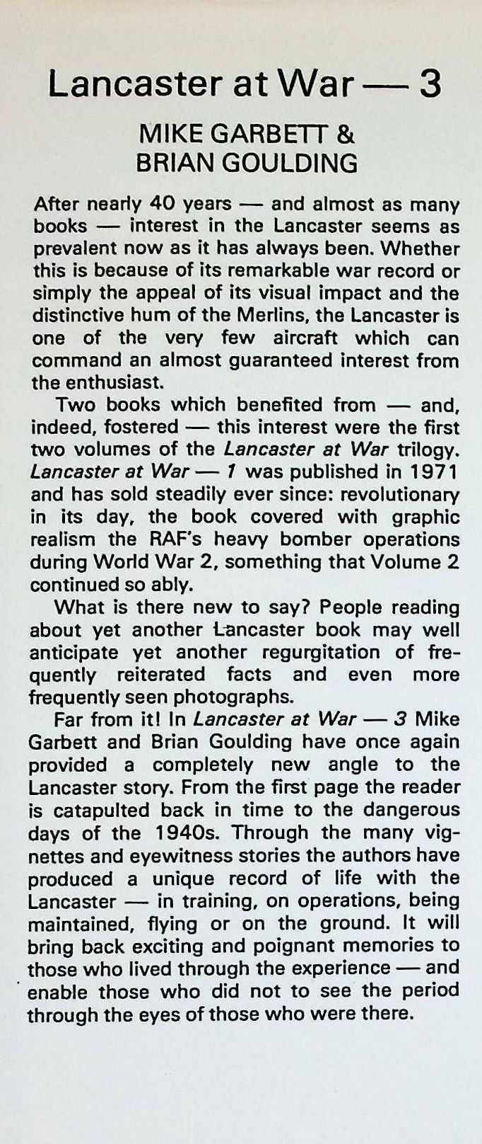 Lancaster at War: 3 by Mike Garbett & Brian Goulding: NEW 1984 First Edition Hardback