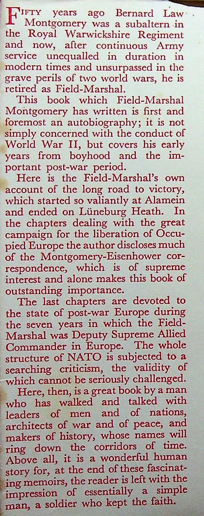 Memoirs by Montgomery of Alamein: 1958 Companion Book Club Hardback