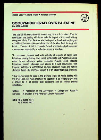Occupation Israel over Palestine ed.Maseer Aruri: NEW 1984 1st UK Paperback Edition