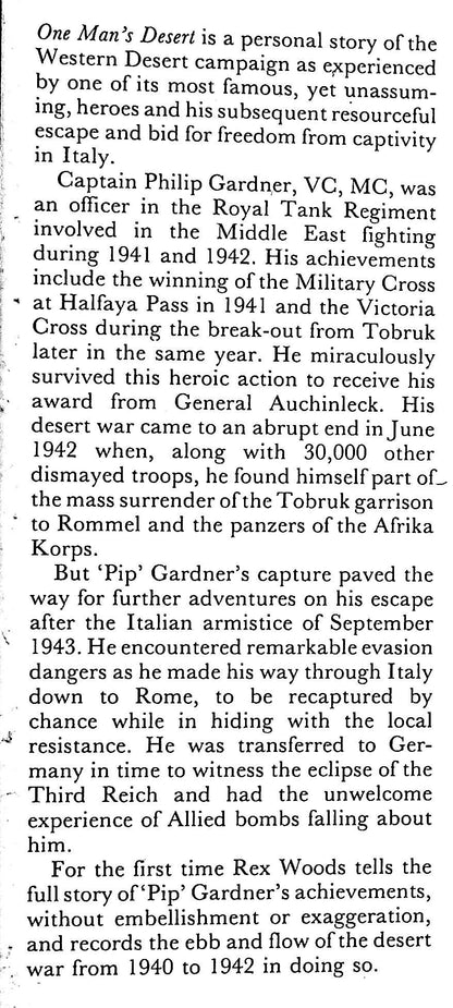 One Man's Desert, the Story of Cpt.Philip Gardner VC, MC by Rex Woods: NEW 1986 1st Ed.HB
