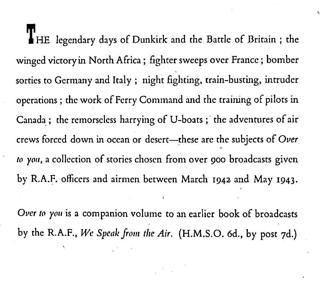 Over To You, New Broadcasts by the RAF: 1943 1st Edition As New Softcover