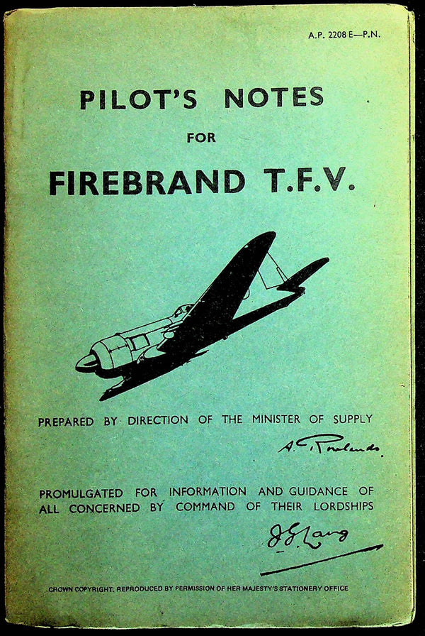 PILOT'S NOTES FOR BLACKBURN FIREBRAND T.F.V. Mk.5A/ Soft Card Cover