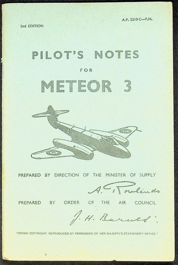 Pilot's Notes for Meteor 3: Unused Air Data Facsimile c.1970s/ As New