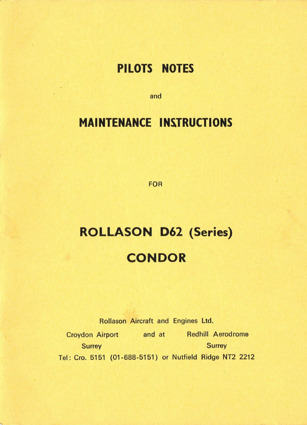 PILOT'S NOTES: ROLLASON D62 CONDOR LIGHT PLANE + ADDED VALUE INFO PACK