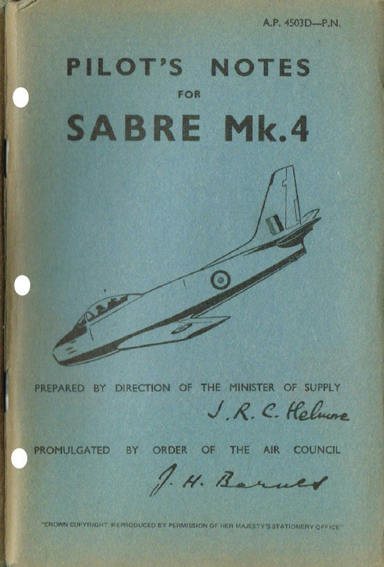 PILOT'S NOTES: SABRE Mk.4 RCAF/US/RAF JET FIGHTER 76pps PLUS ADDED-VALUE INFORMATION PACK