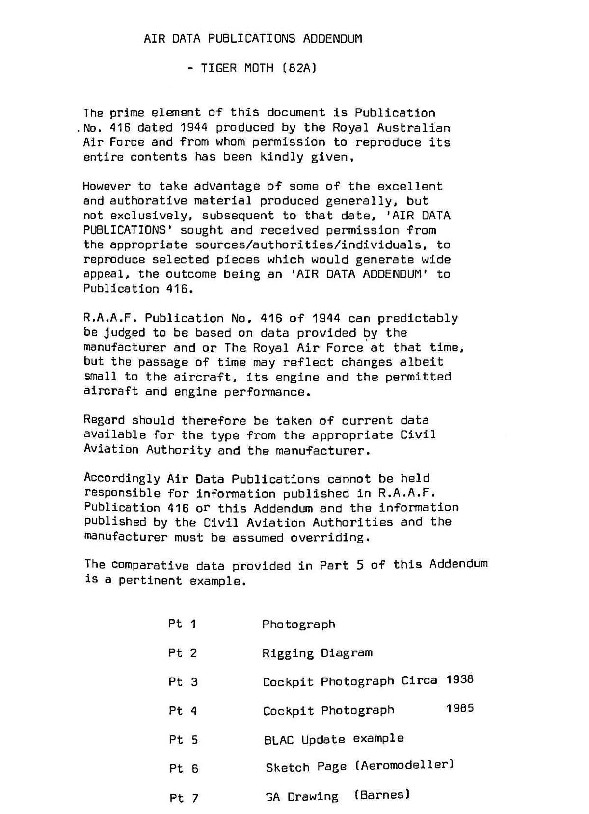 Pilot's Notes: Tiger Moth/ RAAF Publication #416/ Little Used (if at all) Facsimile