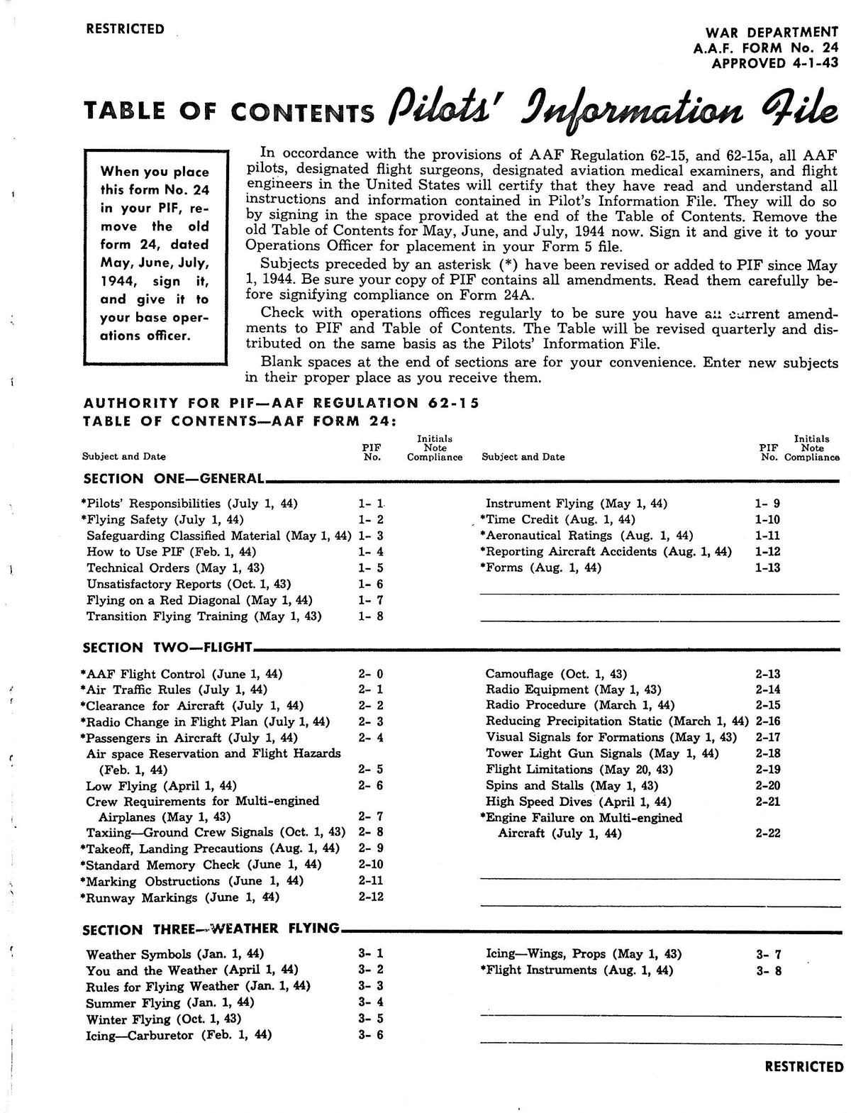 Pilots Information File 1944: Modern Reprinted Reissue of 1944 Original