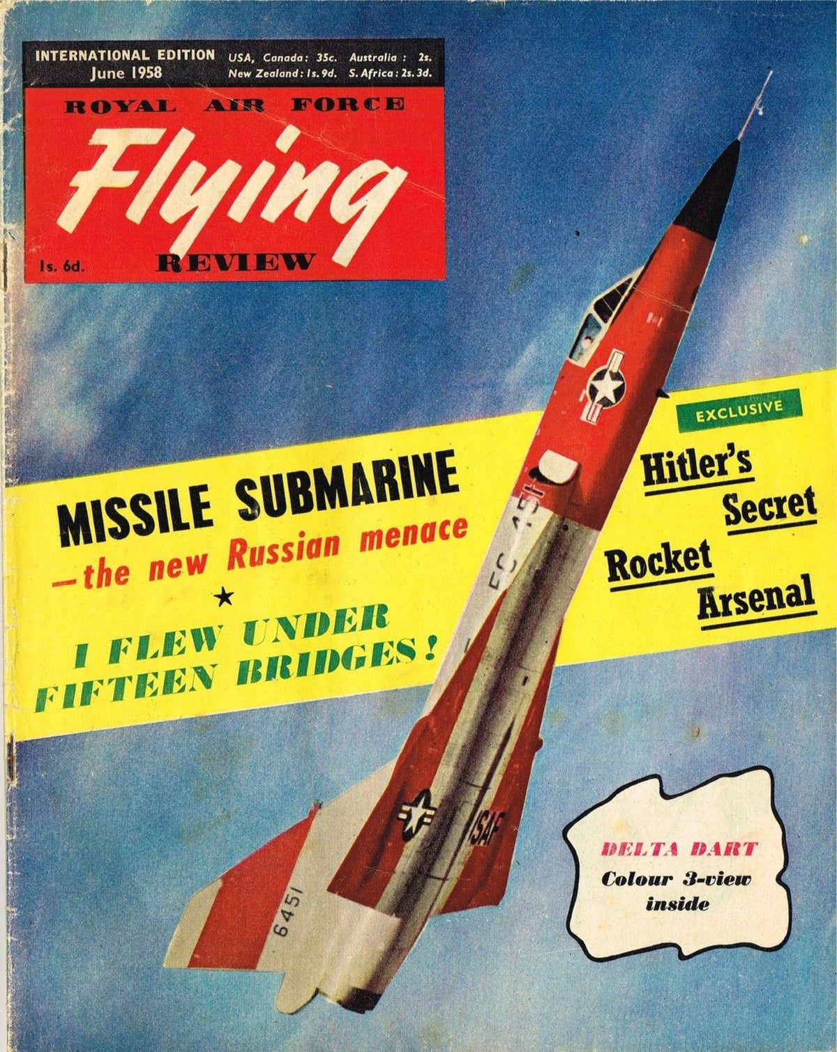 RAF FLYING REVIEW INT ED JUNE 1958: F106 DART/ VAUTOUR CUTAWAY/ BALKAN WAR/ MISSILE SUBMAR