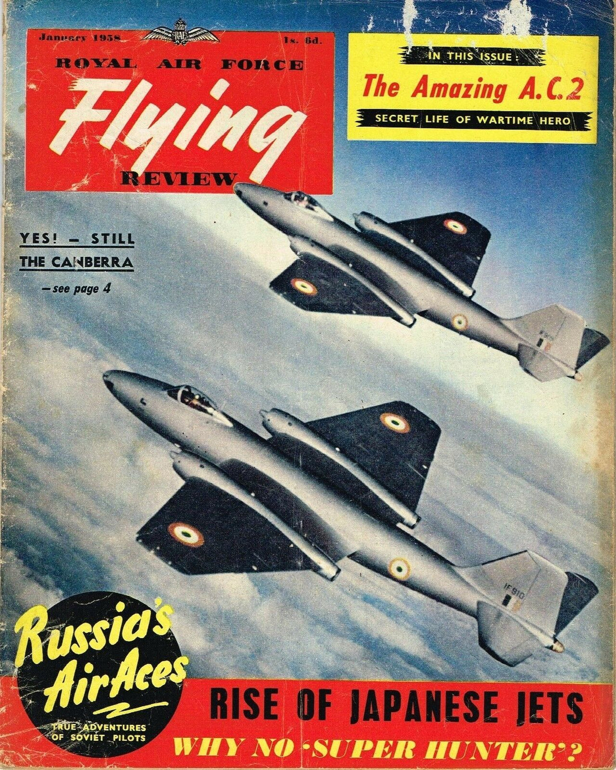 RAF FLYING REVIEW JANUARY 1958: CANBERRA B8/ ALIZE/ GLADIATOR/ SUPER HUNTER/ DOWNLOAD