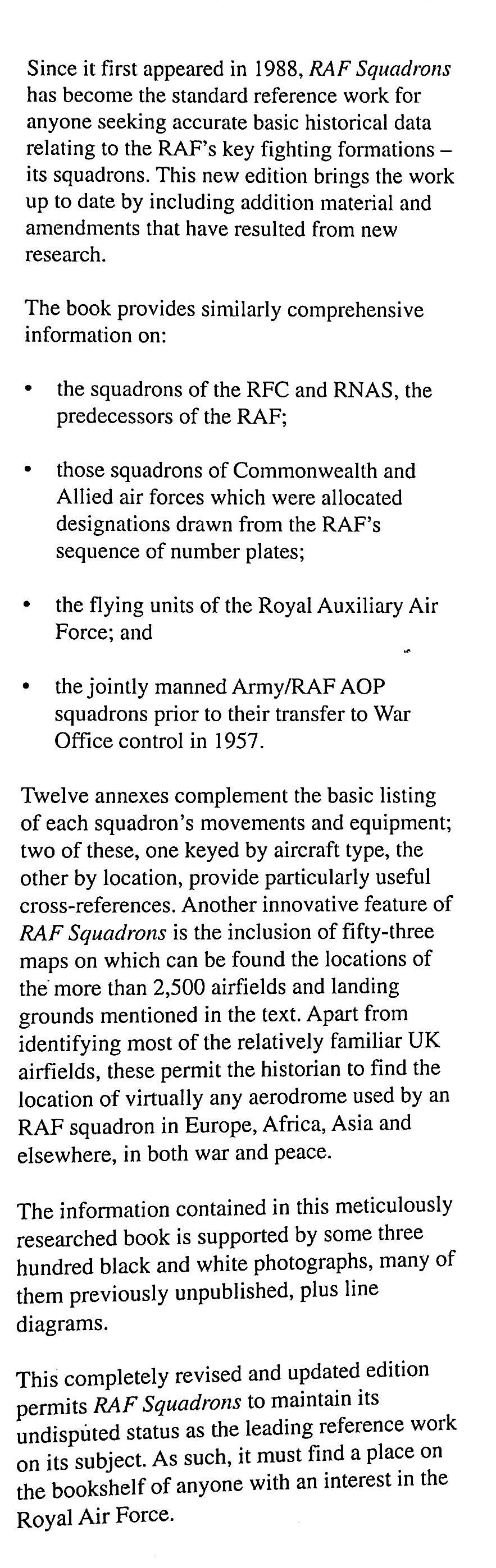 RAF Squadrons by Wing Commander CG Jefford: 2001 2nd Ed Large Format Hardback