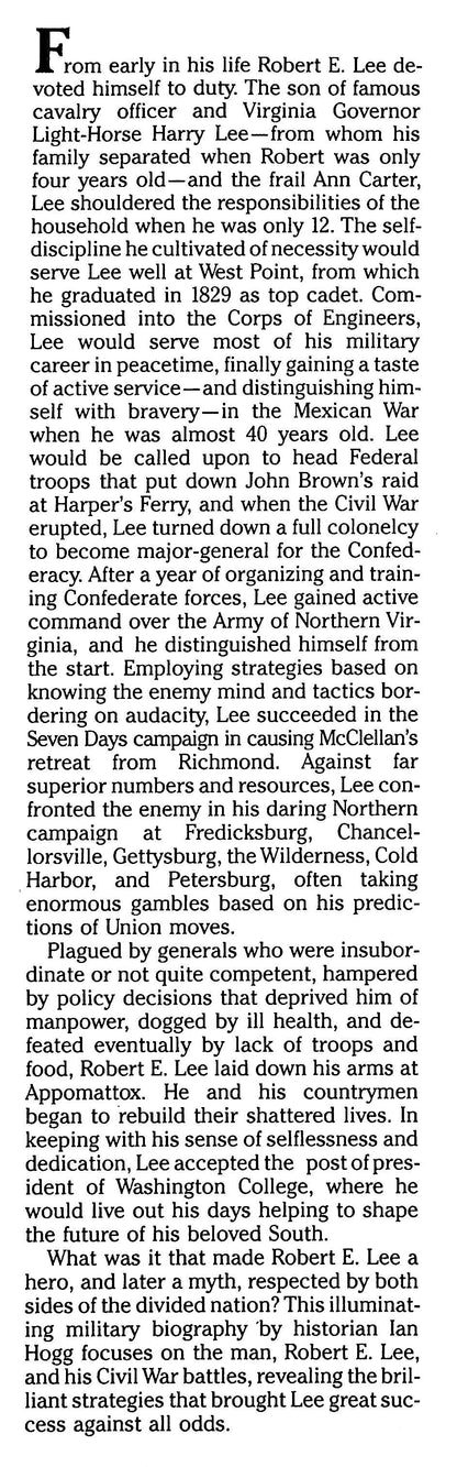 Robert E.Lee by Ian Hogg: NEW 1990 Great American Generals Series HB